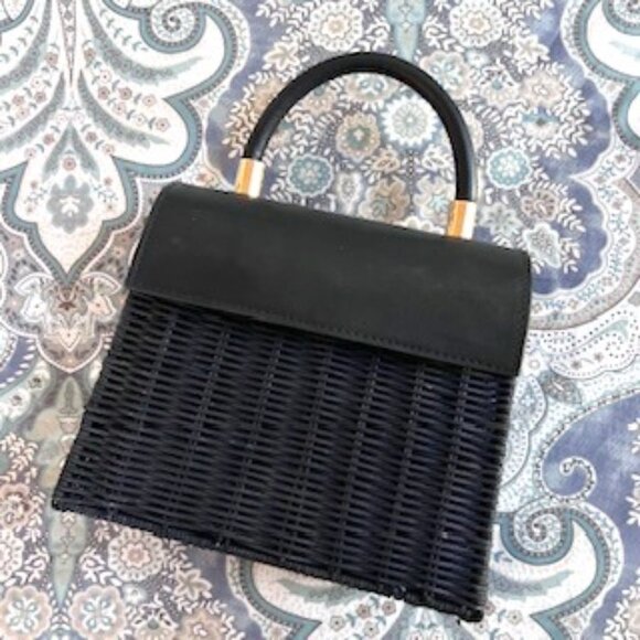 Anthropologie Small Wicker Black Purse with handle - Picture 1 of 4